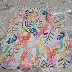 Cynthia Rowley Colorful Print Linen Halter Style Sleeveless Tank Top Medium EUC